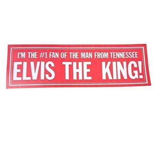 Vintage Elvis The King Bumper Sticker 70s Original Red Tennessee Fan Memorabilia
